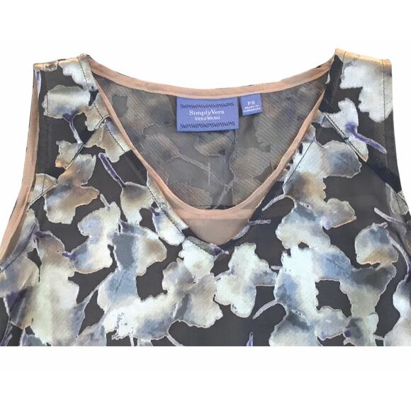 Vera Simply Vera Wang Top Black Tan Tiered Layer Floral PS - Picture 4 of 5